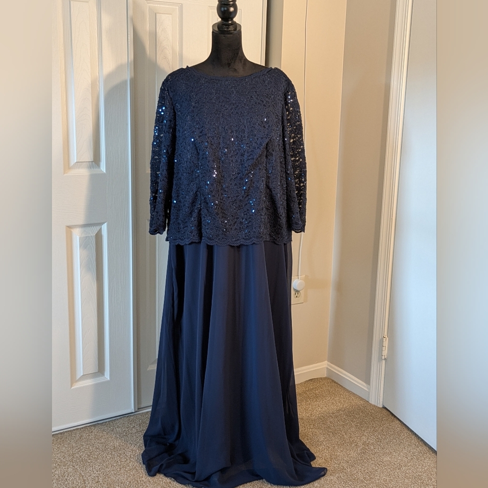 Alex Evenings Navy Blue Sequin Gown, 20W